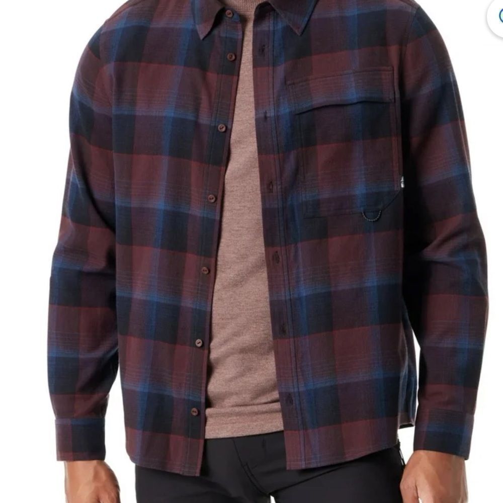 Bass Outdoor NWT burgundy men’s classic fit plaid flannel button stretch